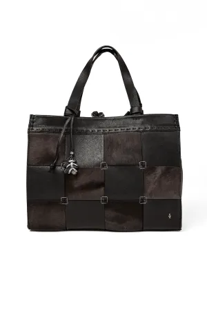 Leather Shopping Bag in Pony Sfumato Nero