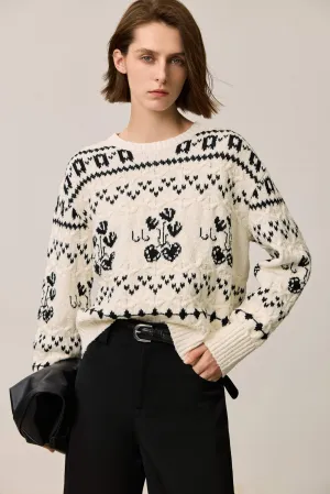 LILY Retro Fair Isle Crewneck Knit Sweater