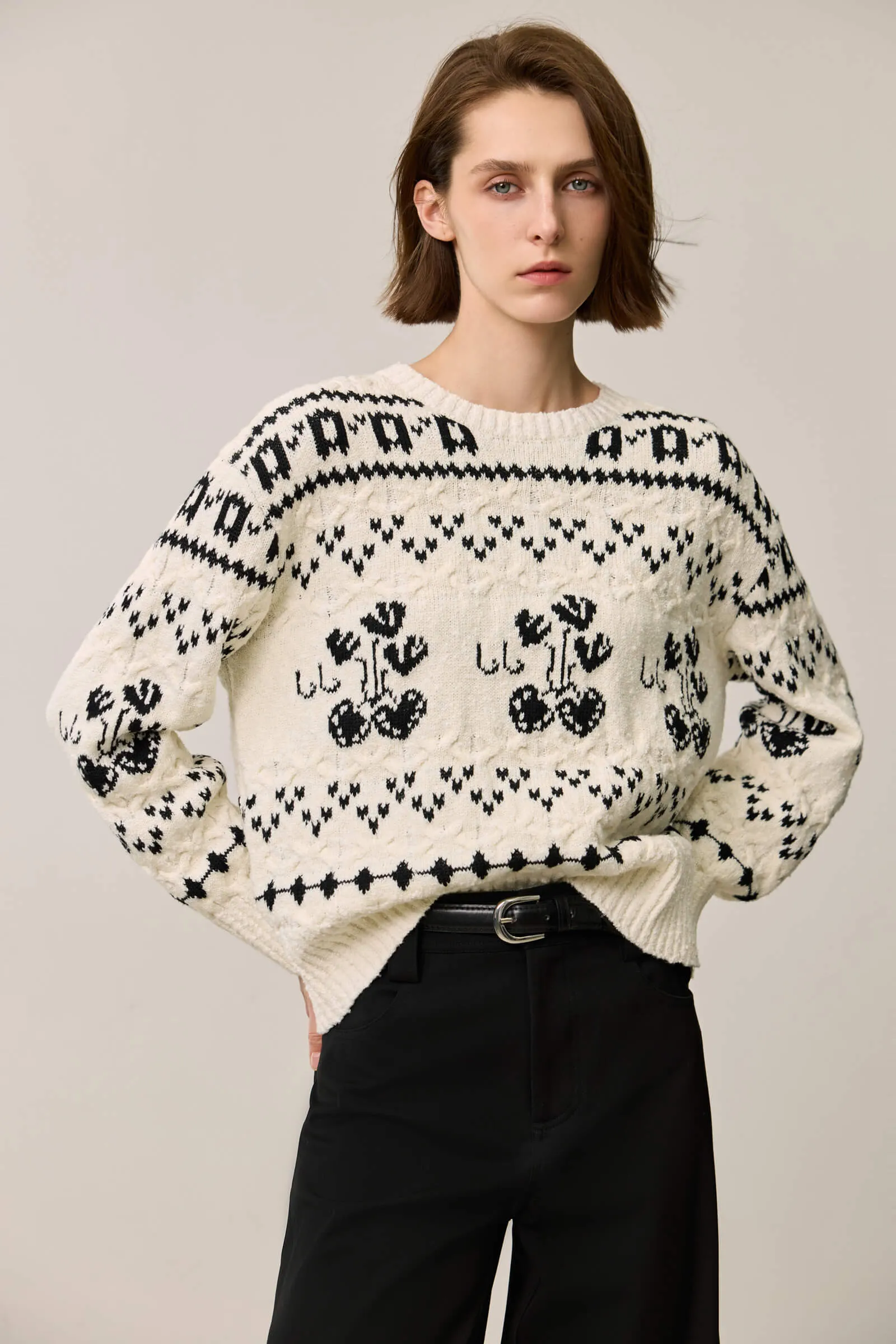 LILY Retro Fair Isle Crewneck Knit Sweater