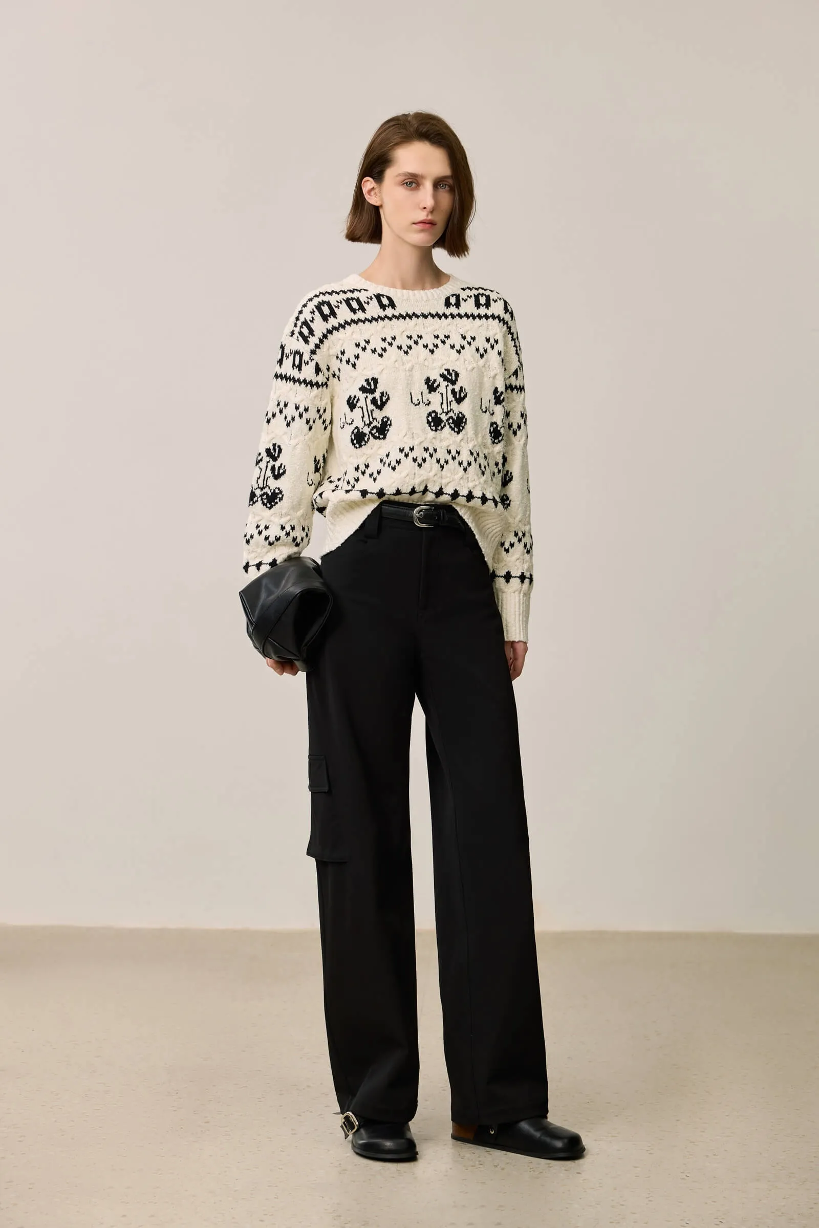 LILY Retro Fair Isle Crewneck Knit Sweater