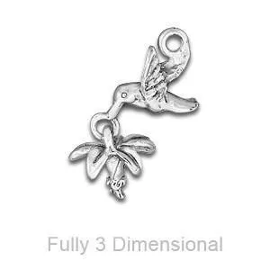 Linked Hummingbird with Flower Pewter Charm