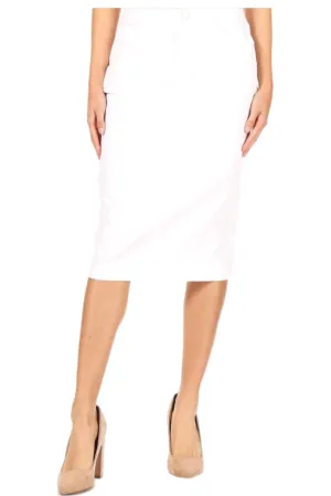 Mid Length Twill Skirt Style 79174 in White