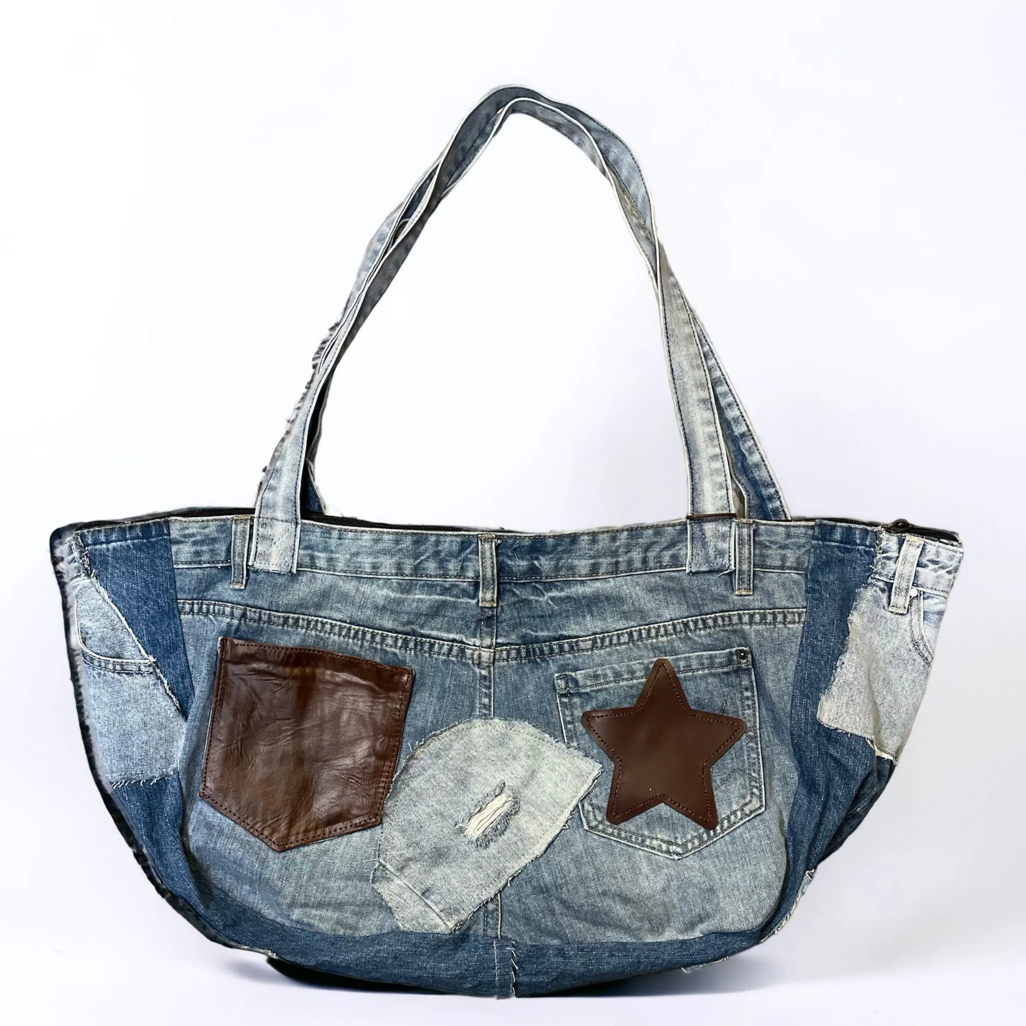 Patchwork Denim & Leather XL Tote