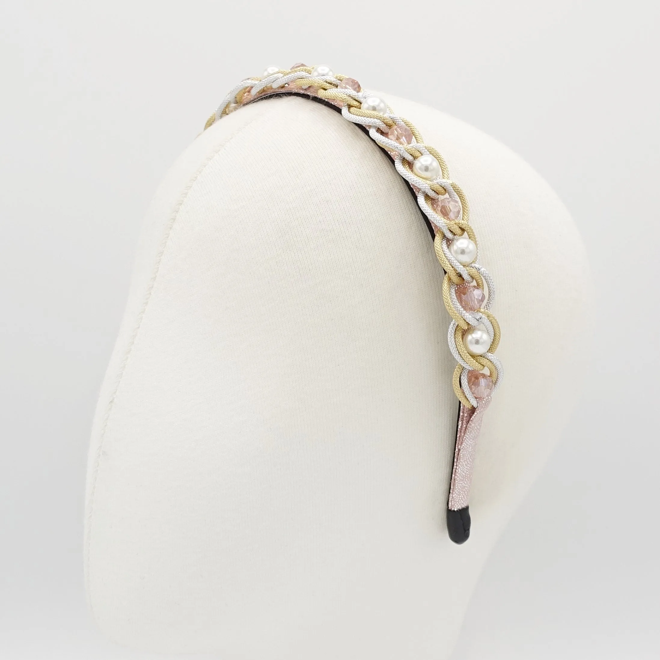 pearl glass beads embellished chain headband thin hairband hair accessory for women