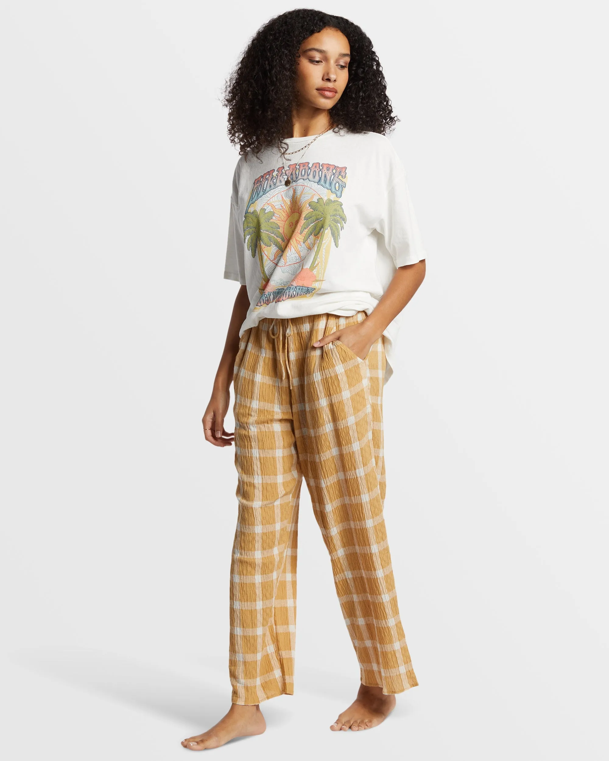 Plaid Out Elastic Waist Pants - Hemp 2