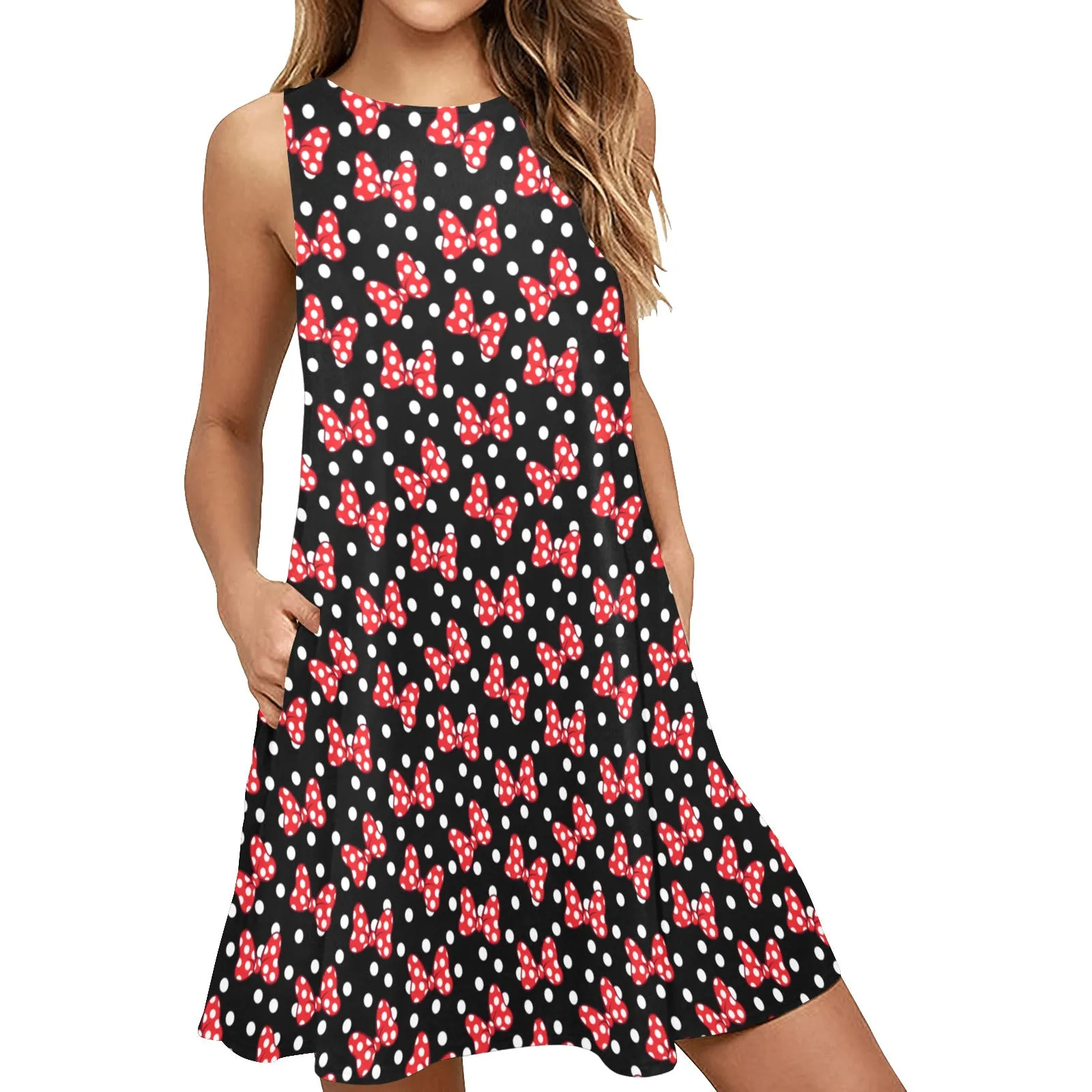 Polka Dots Sleeveless A-Line Pocket Dress