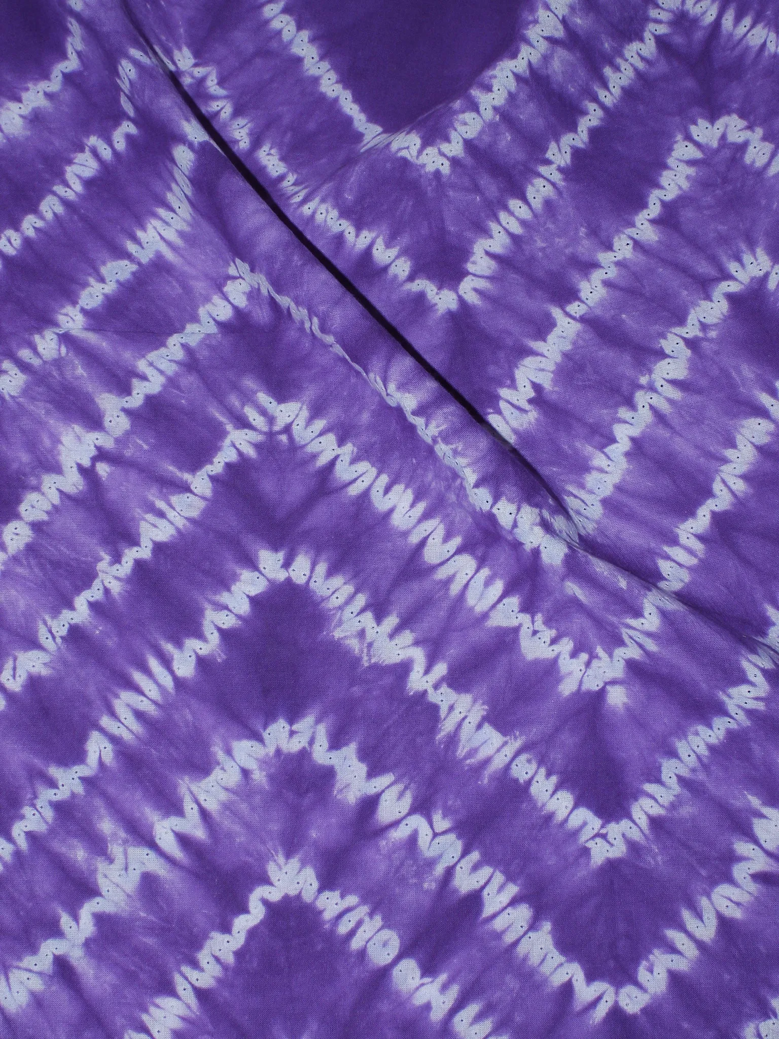 Purple White Hand Block Printed Shibori Cotton Cambric Fabric Per Meter - F0916267