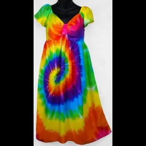 Rainbow Spiral Tie-Dye Cap-Sleeve Dress