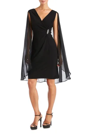 R&M Richards V-Neck Chiffon Sleeveless Embellished Ruched Side Zipper Back ITY Dress