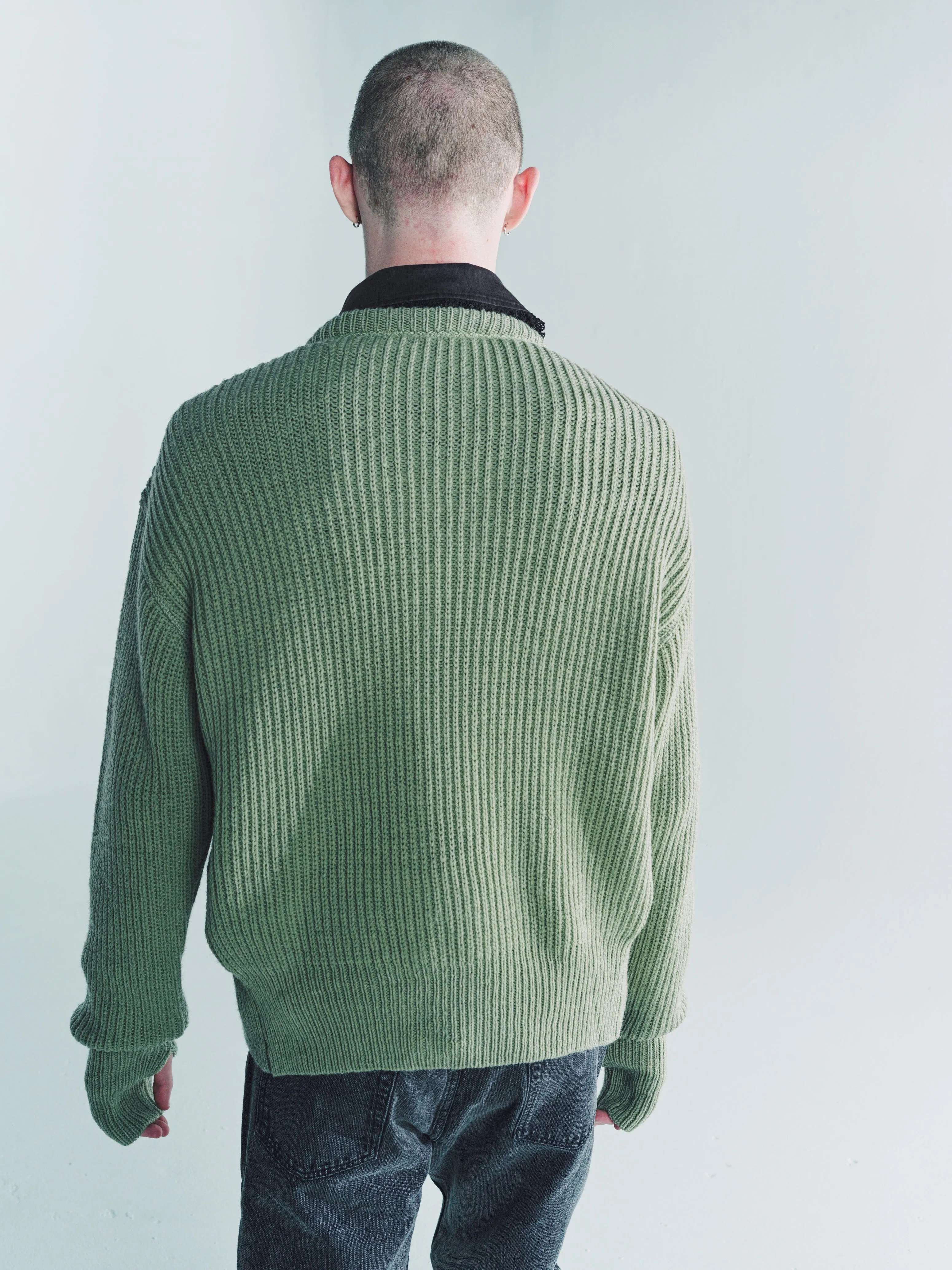 Refined Green Quotidian Wool Zip Wrap Cardigan