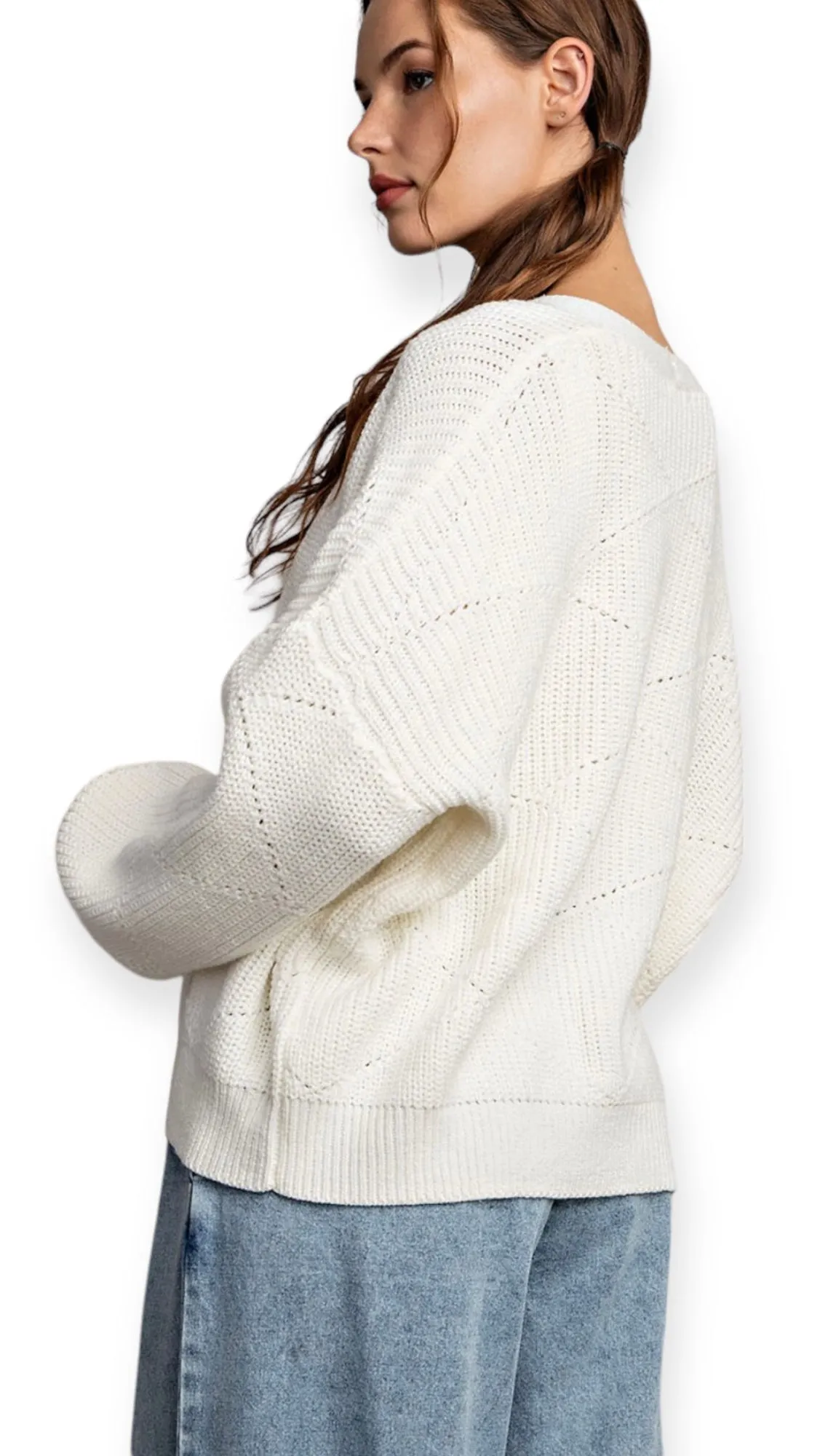 Ribbed Knit Balloon Sleeve Cardigan