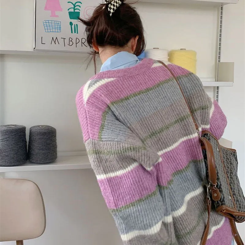 Sage Autumn Aesthetic Striped Cardigan