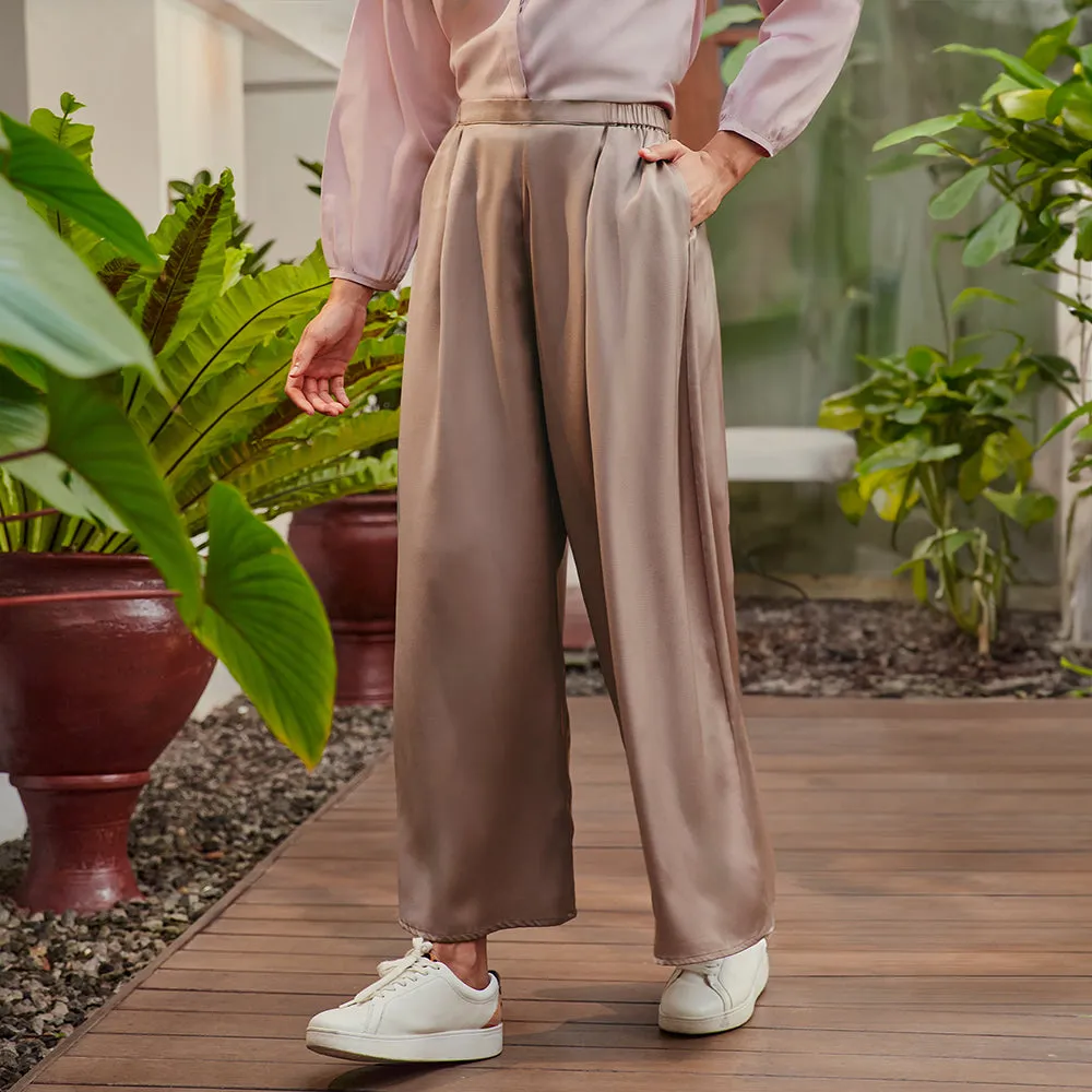 Satin Wide Pants - Ash Brown