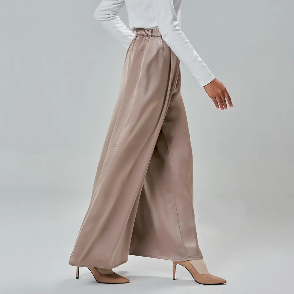 Satin Wide Pants - Ash Brown