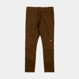 Skinny Fit Twill Double Knee Work  Mens Pants (Brown)