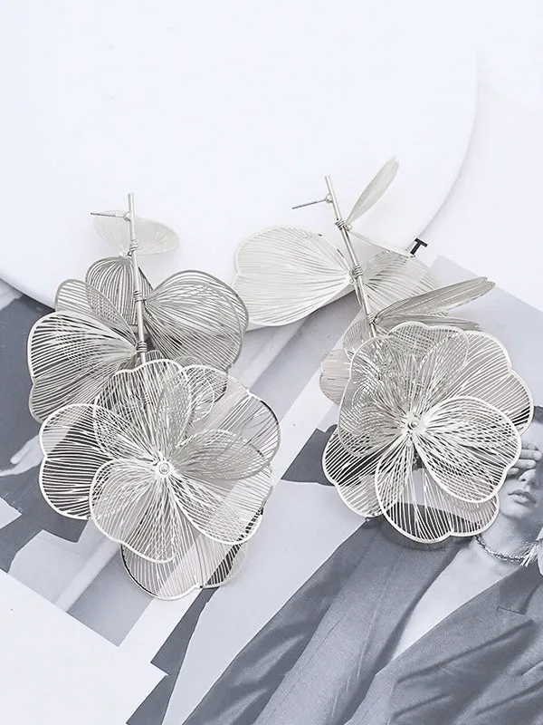 Solid Color Three-Dimensional Flower Drop Earrings