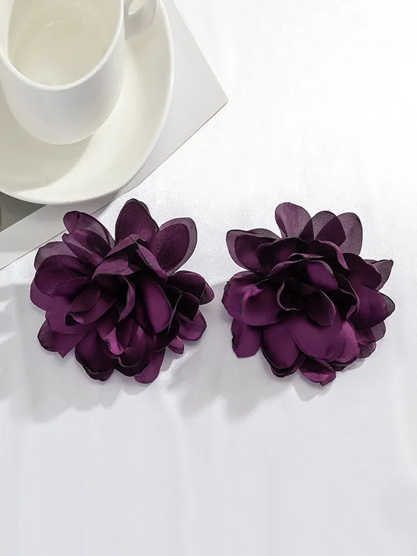 Solid Color Three-Dimensional Flower Drop Earrings