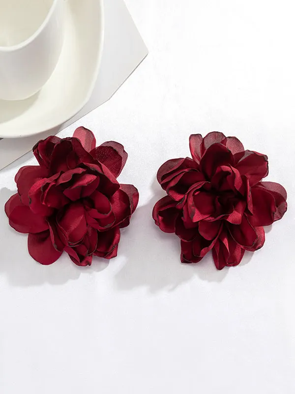 Solid Color Three-Dimensional Flower Drop Earrings