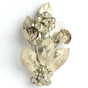 Sterling Flower & Leaf Brooch by Hobé