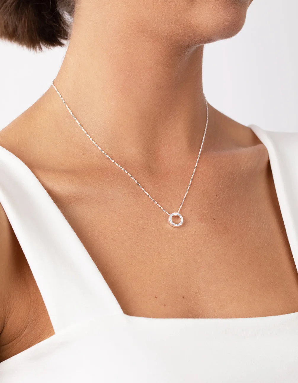 Sterling Silver Diamante Circle Pendant Necklace