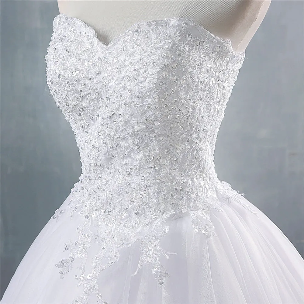 Sweetheart Sequins Crystal Beaded A Line Wedding Bridal Dress