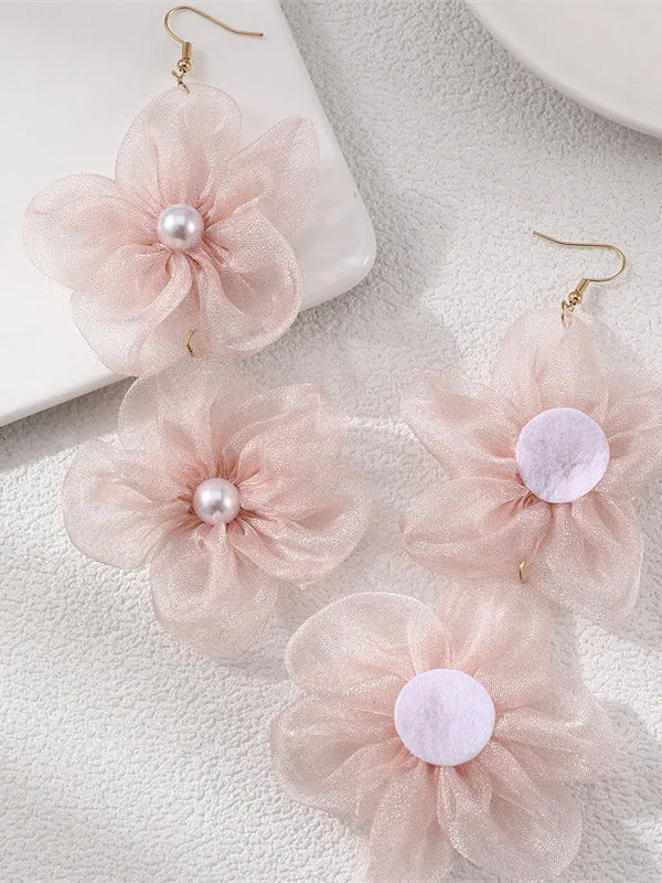 Three-Dimensional Flower Drop Earrings