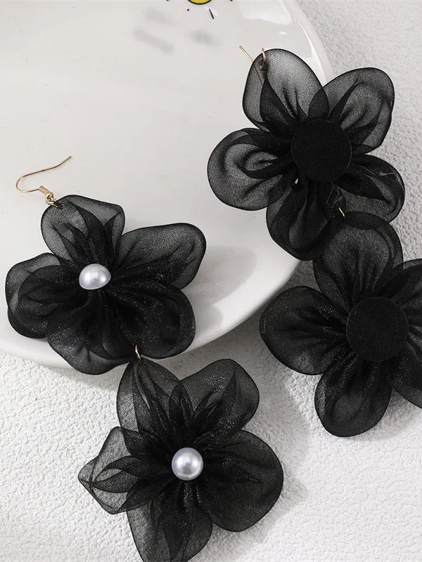 Three-Dimensional Flower Drop Earrings