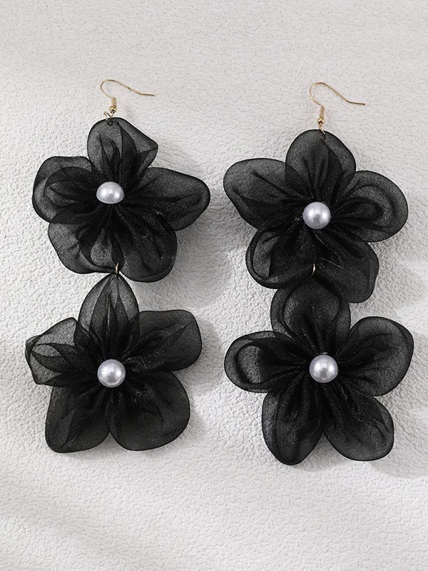 Three-Dimensional Flower Drop Earrings