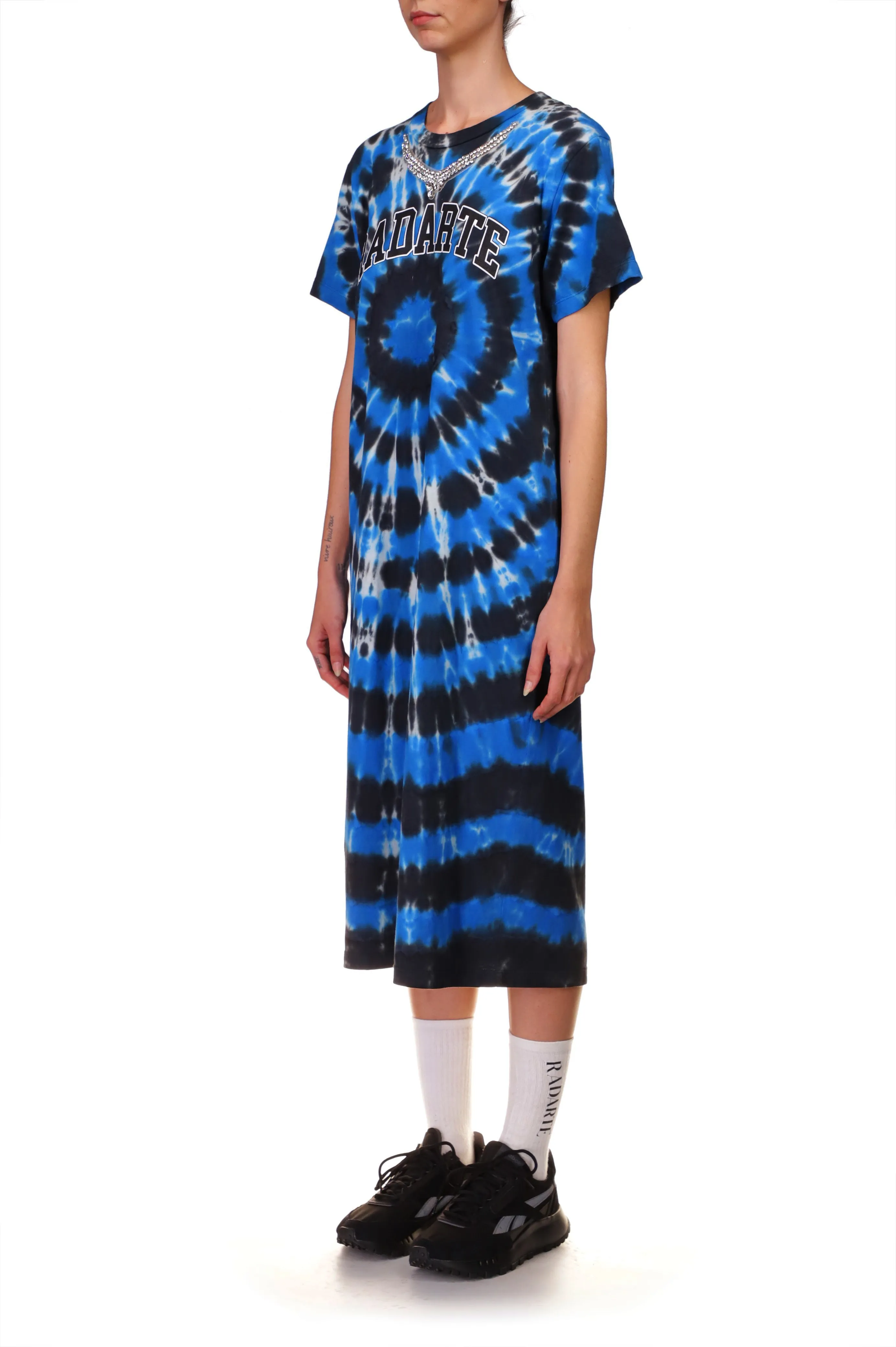 Tie Dye Radarte T-Shirt Dress with Rhinestone Detail