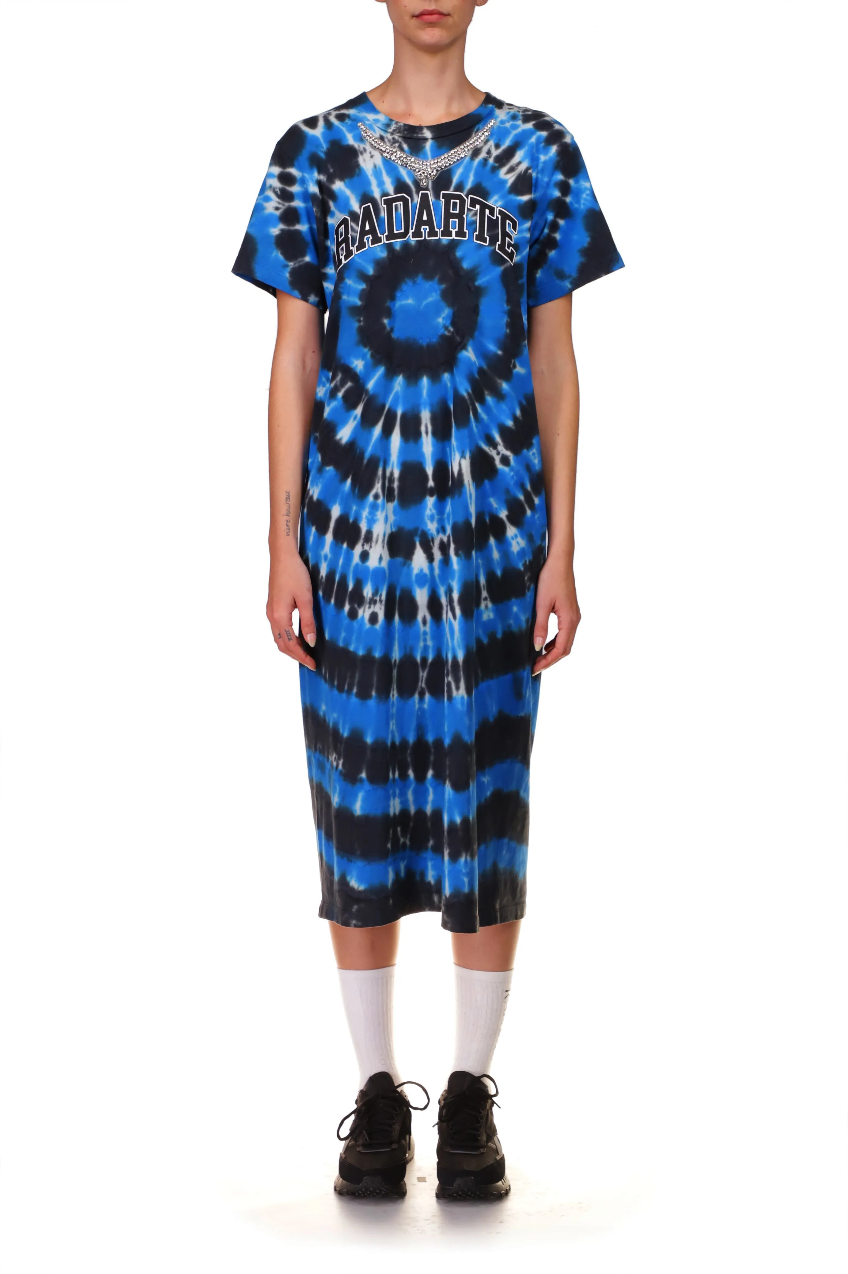 Tie Dye Radarte T-Shirt Dress with Rhinestone Detail