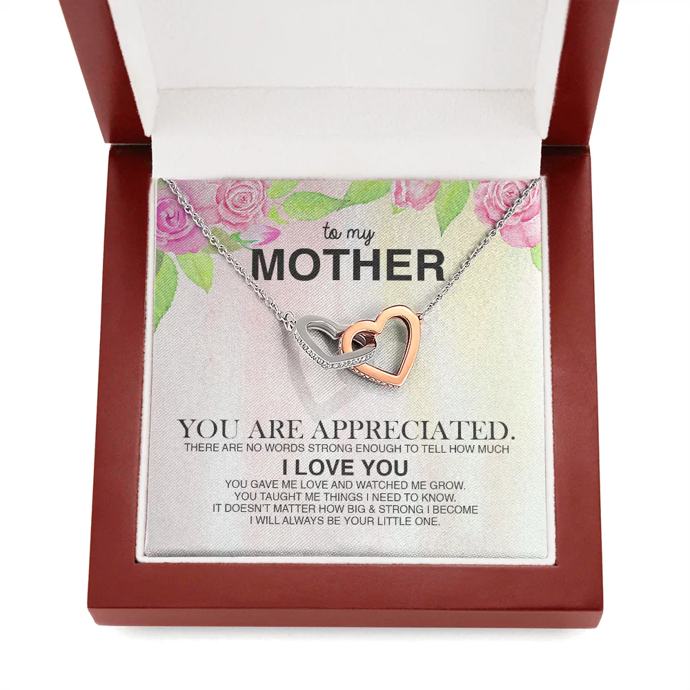 To My Mother You Are Appreciated Interlocking Hearts Necklace