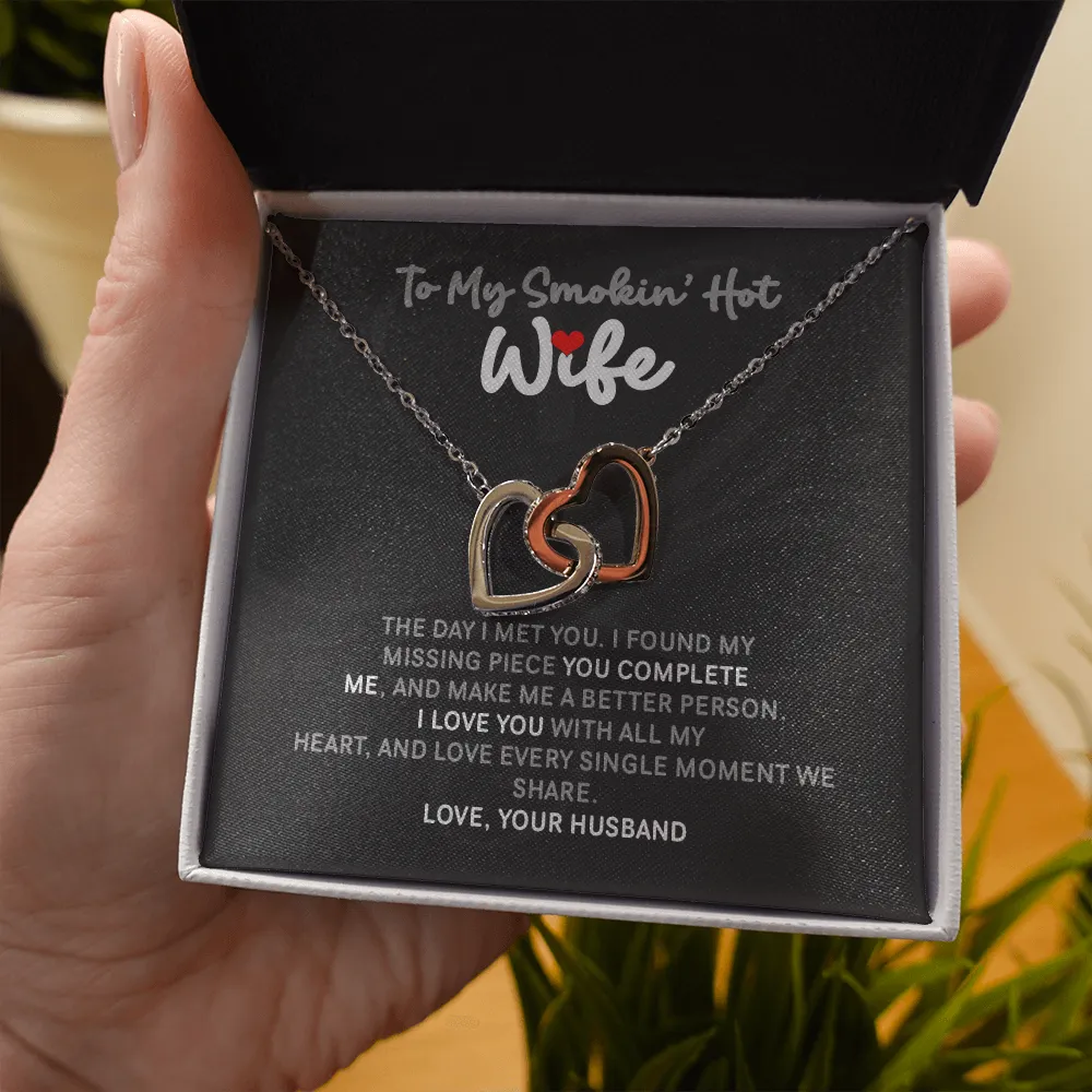 To My Smokin' Hot Wife Interlocked Hearts Necklace