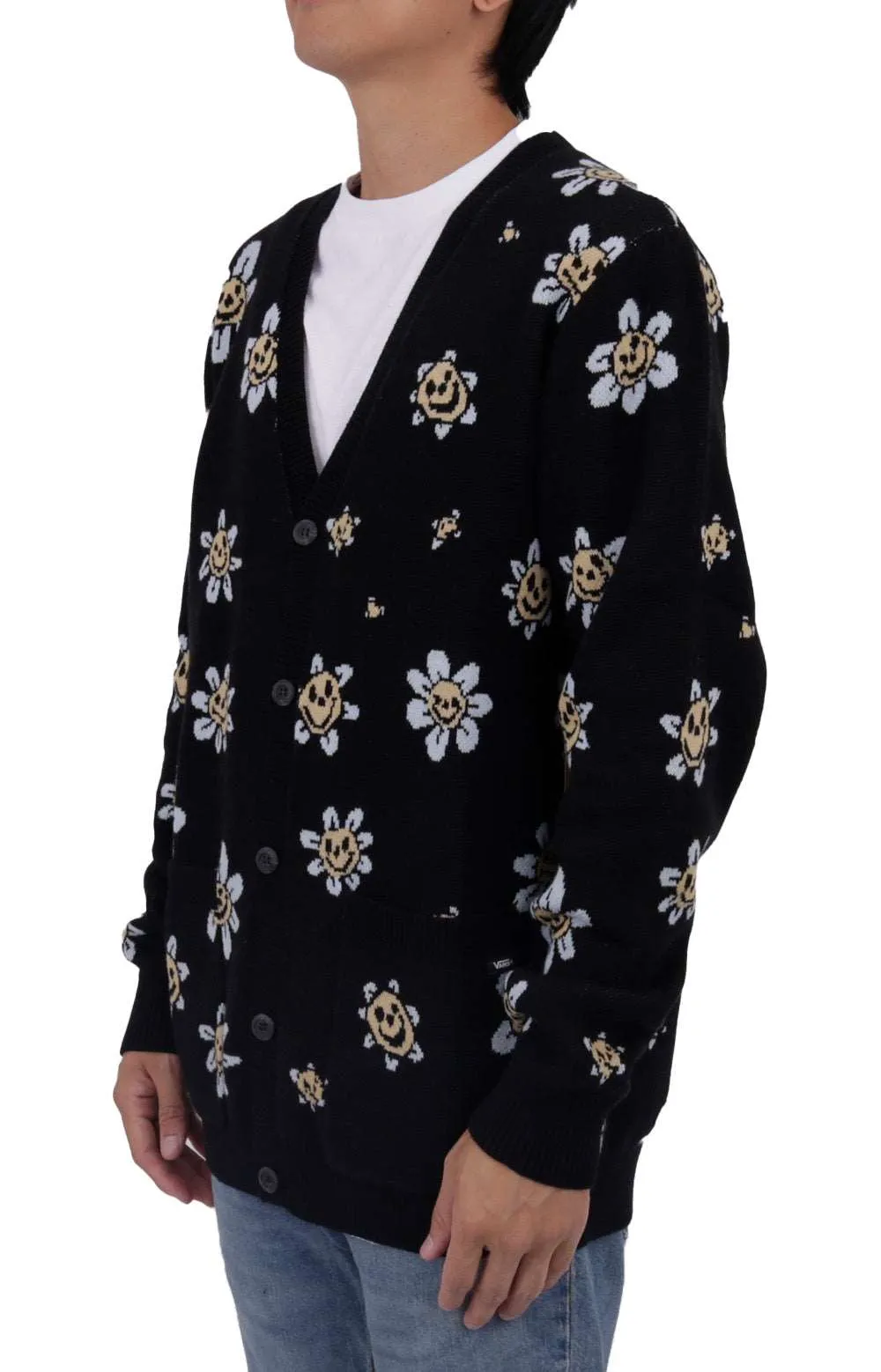 Trippy Floral Jacquard Cardigan - Black