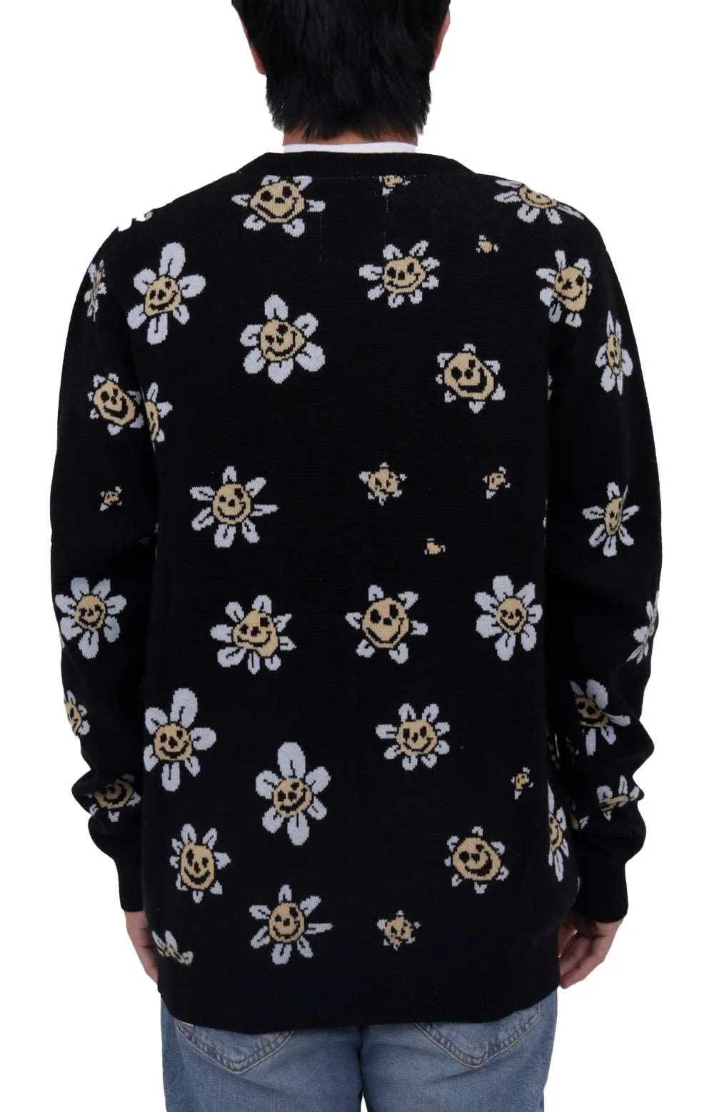 Trippy Floral Jacquard Cardigan - Black