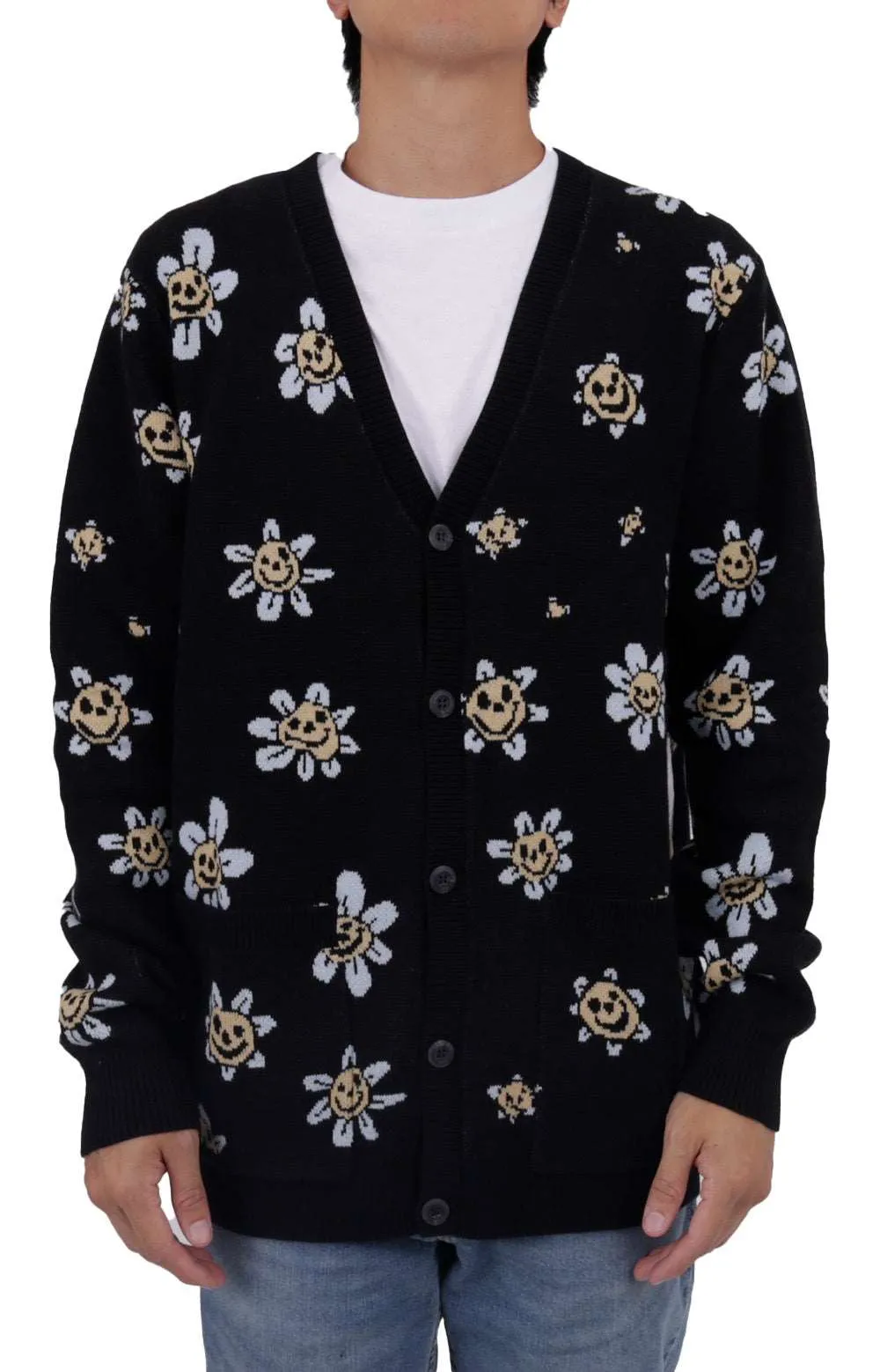 Trippy Floral Jacquard Cardigan - Black