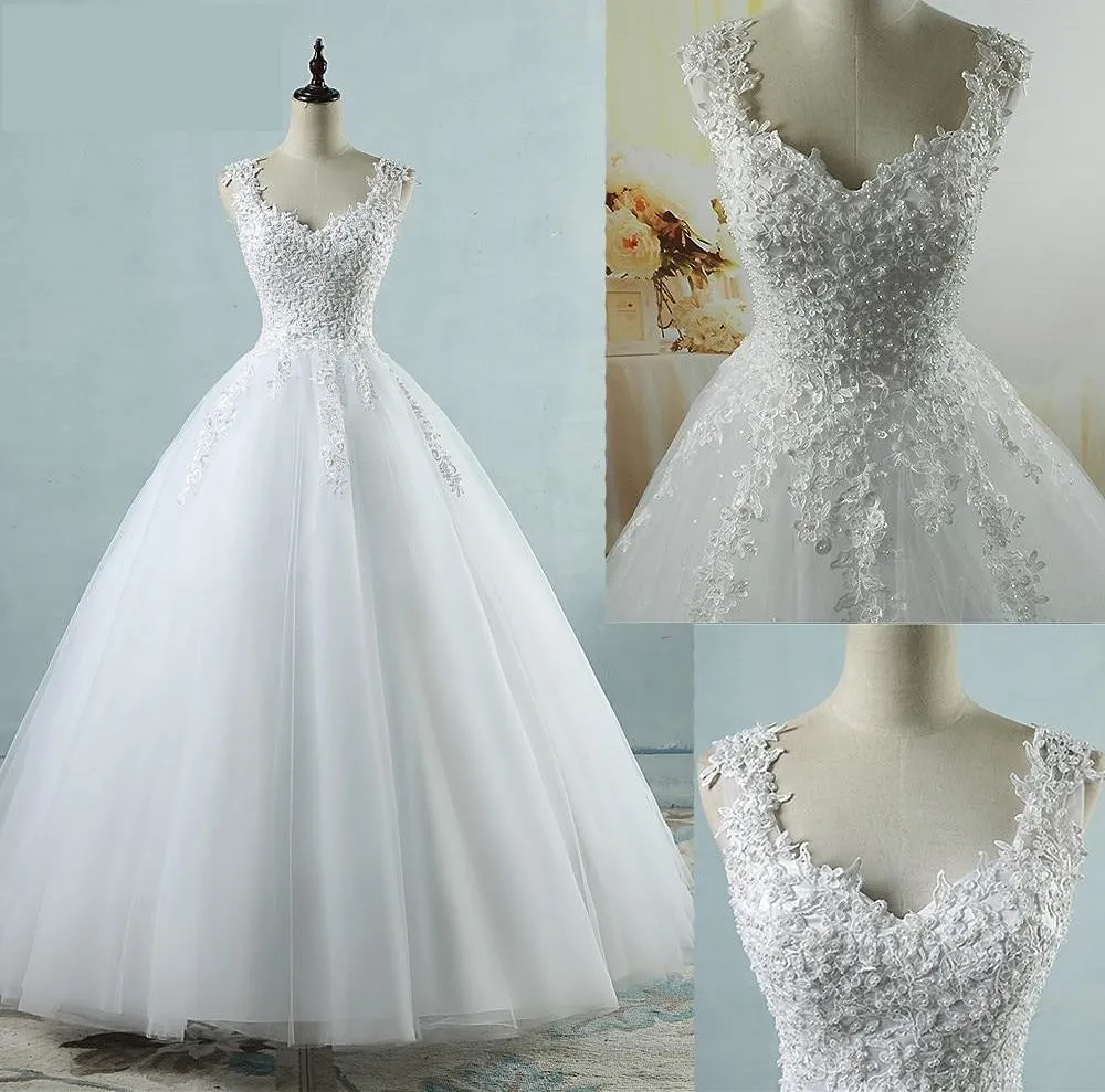 Tulle Wedding Dress with Pearls and Lace Appliques