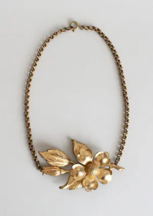 Vintage 1940s Brass Flower Choker Necklace