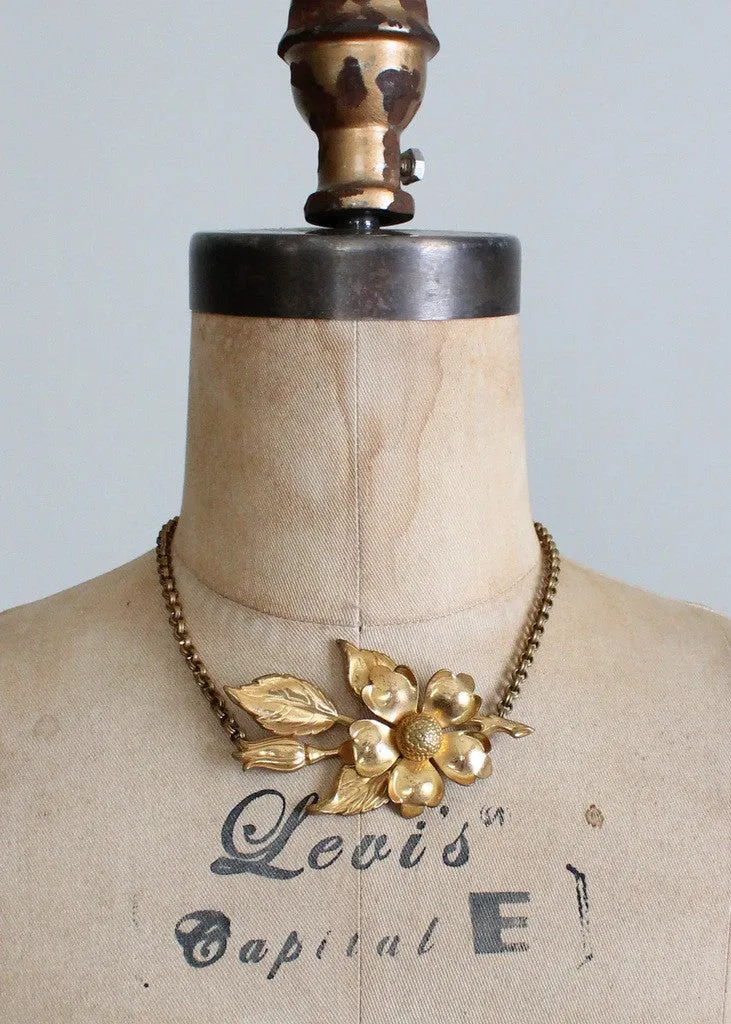 Vintage 1940s Brass Flower Choker Necklace