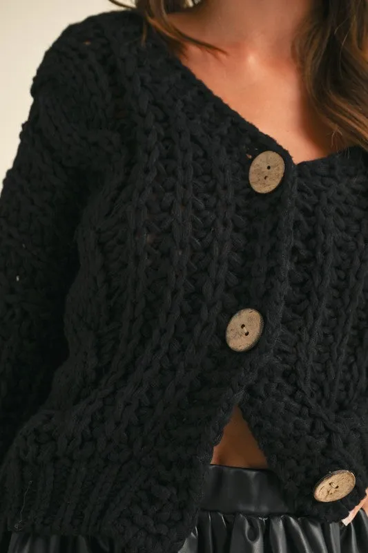 Waitlist 12/4 ♥ Aspen Long Sleeve Chunky Knit Cardigan Black