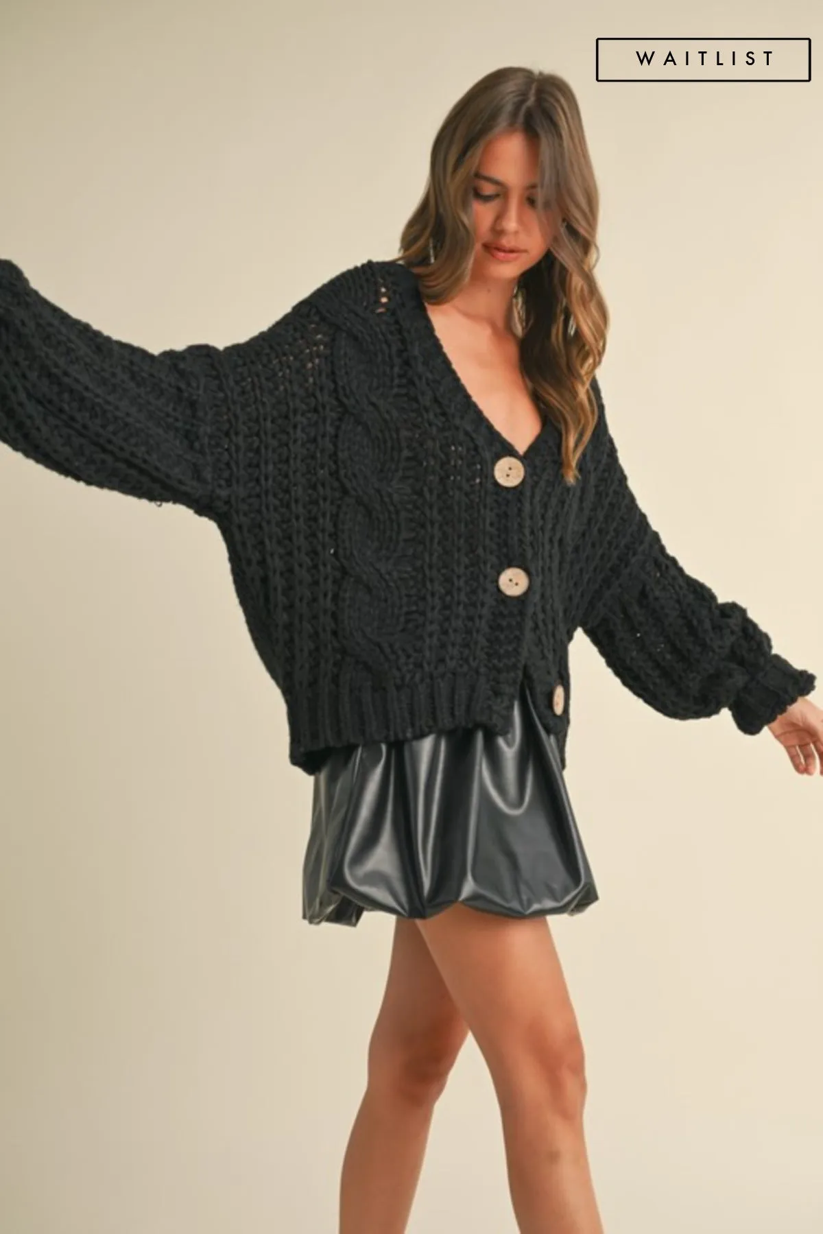 Waitlist 12/4 ♥ Aspen Long Sleeve Chunky Knit Cardigan Black