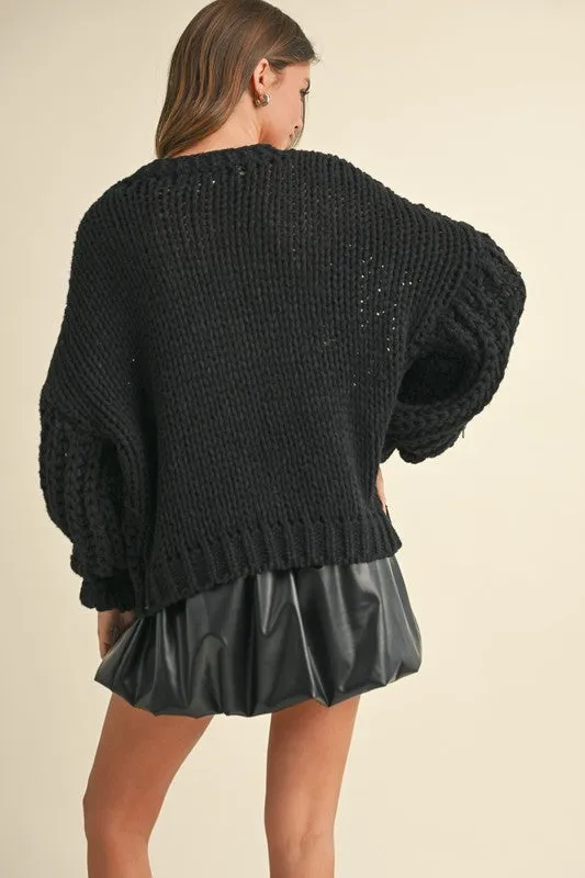 Waitlist 12/4 ♥ Aspen Long Sleeve Chunky Knit Cardigan Black