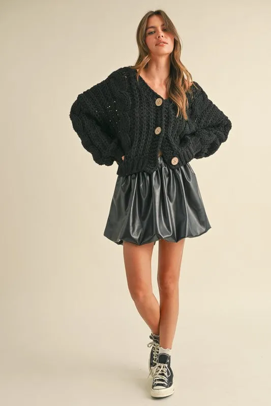 Waitlist 12/4 ♥ Aspen Long Sleeve Chunky Knit Cardigan Black