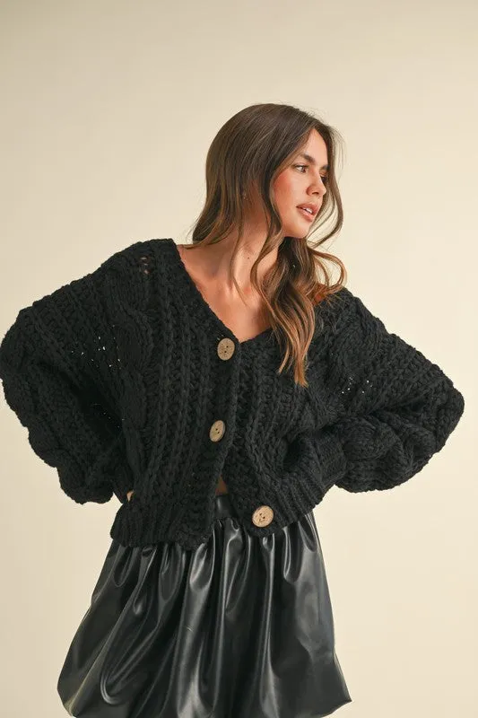 Waitlist 12/4 ♥ Aspen Long Sleeve Chunky Knit Cardigan Black