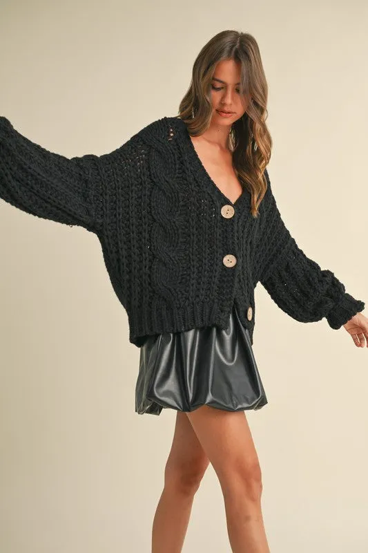 Waitlist 12/4 ♥ Aspen Long Sleeve Chunky Knit Cardigan Black