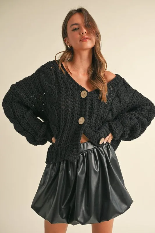 Waitlist 12/4 ♥ Aspen Long Sleeve Chunky Knit Cardigan Black