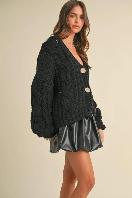 Waitlist 12/4 ♥ Aspen Long Sleeve Chunky Knit Cardigan Black