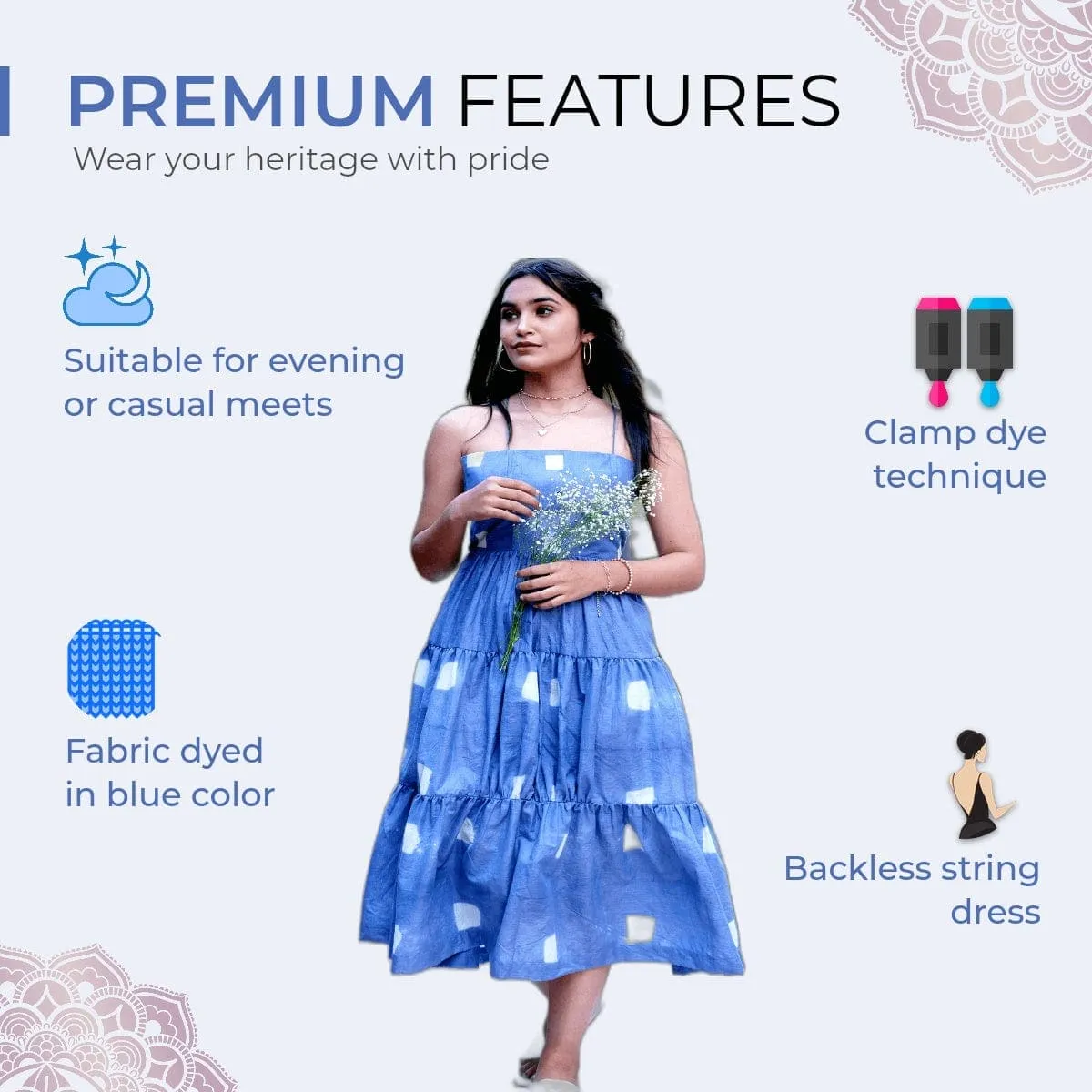 Women Blue Clamp Dye Dress