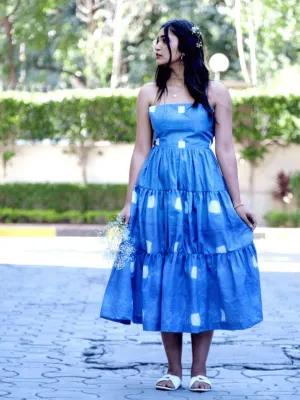 Women Blue Clamp Dye Dress