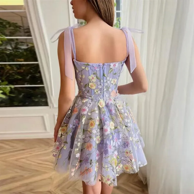 Women's Fashion Three-dimensional Flower Embroidered Sheath Sling Dress