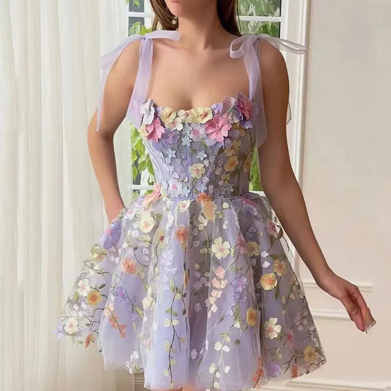 Women's Fashion Three-dimensional Flower Embroidered Sheath Sling Dress